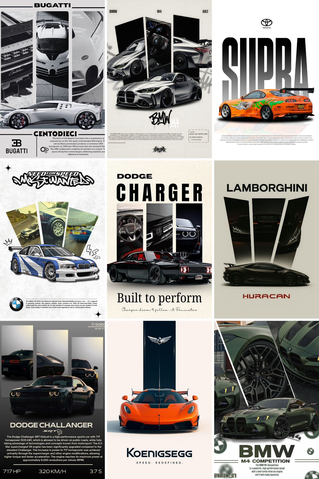 Supercar & Muscle Car Sticker Pack – Pack of 10 | Premium Vinyl Stickers